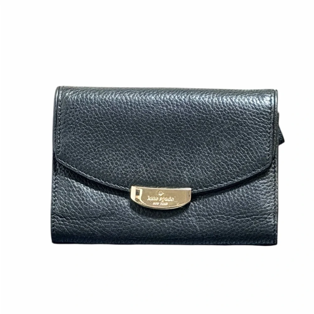 KATE SPADE Callie Mulberry Street Black Tri-fold Pebble Leather Wallet